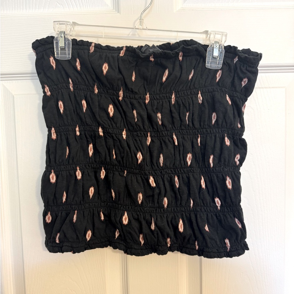 Anthropologie Black Smocked Tube Top with Pink Diamond Print